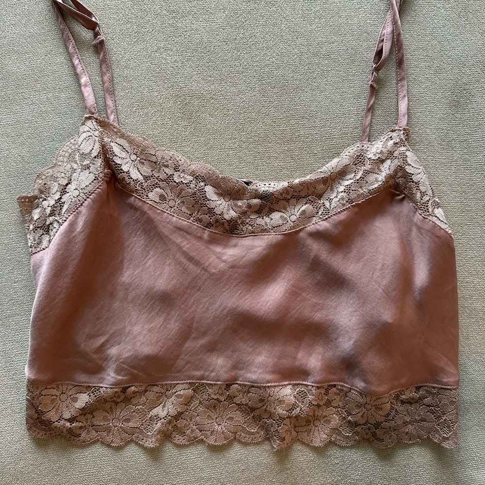 Vintage pink brandy Melville silk lace trimmed cami